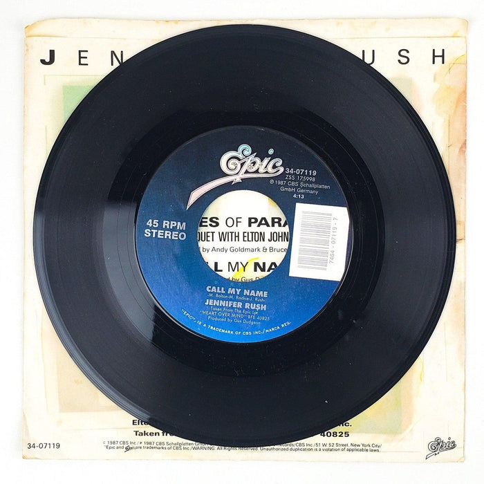 Jennifer Rush Flames of Paradise Duet w/ Elton John Record 45 Single Epic 1987 4