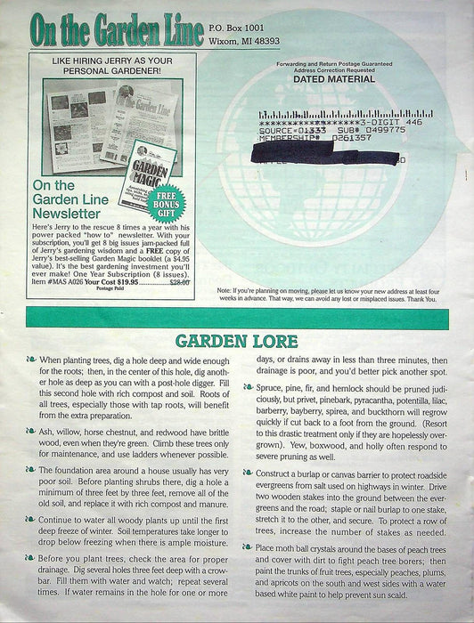 On The Garden Line Magazine May 1996 Easter Plant Protocol, Jacobson's Organ