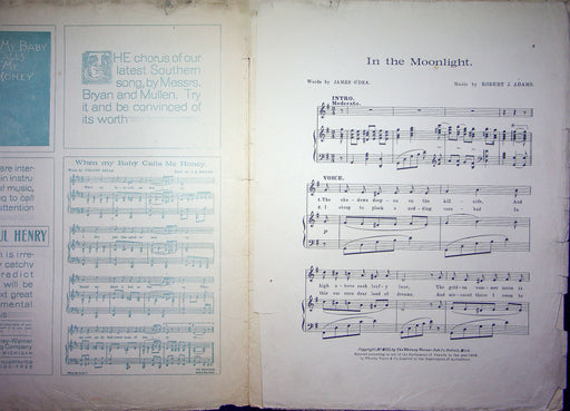 Sheet Music In The Moonlight Song James O Dea Robert J Adams 1903 Whitney Warner 2