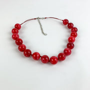 Cherry Red Marble Swirl Large Round Beaded Necklace by Icing 2