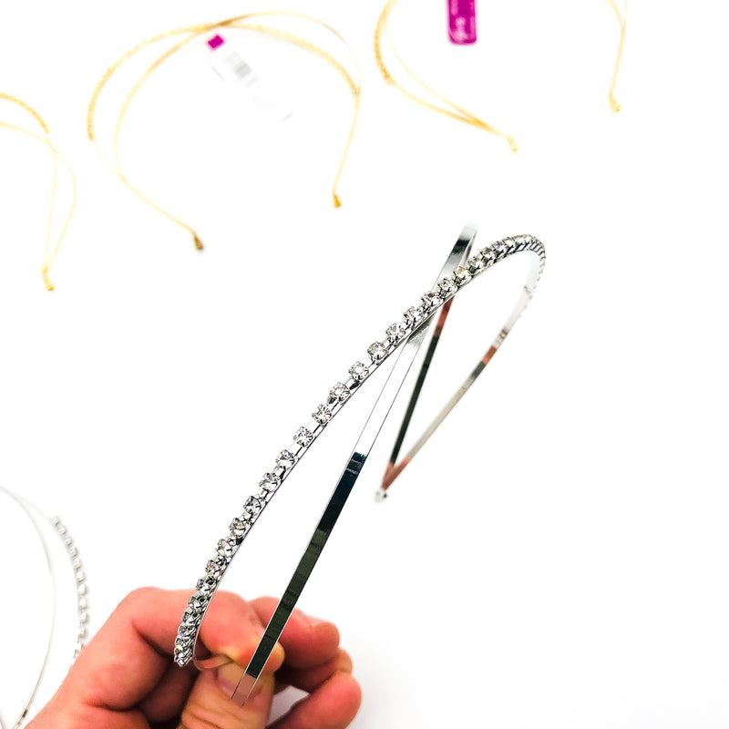 6-Piece Goody Headband Head Band Hair Thin 2 Wire Gold Silver Jewels Rhinestones