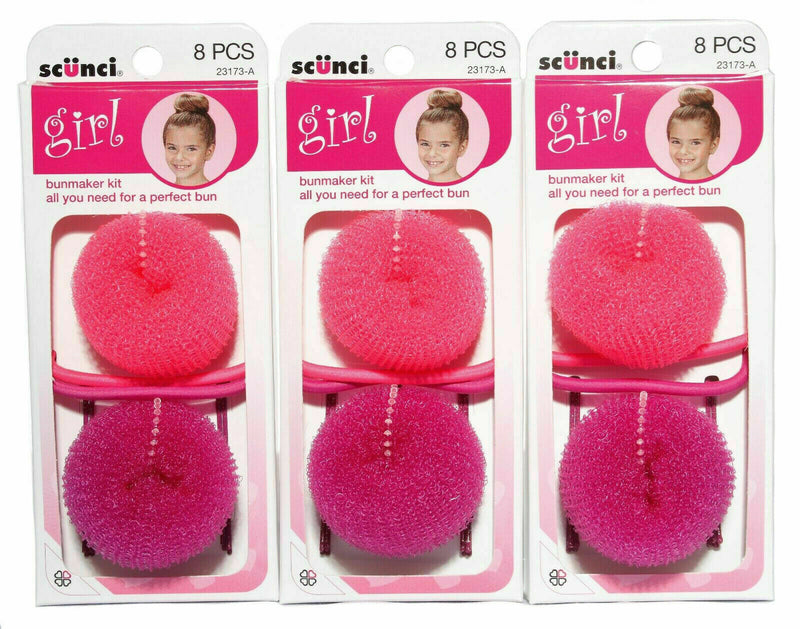 Scunci Girl Bunmaker Hair Bun Maker 8 Piece Kit with Instructions 23173-A 3 Pack