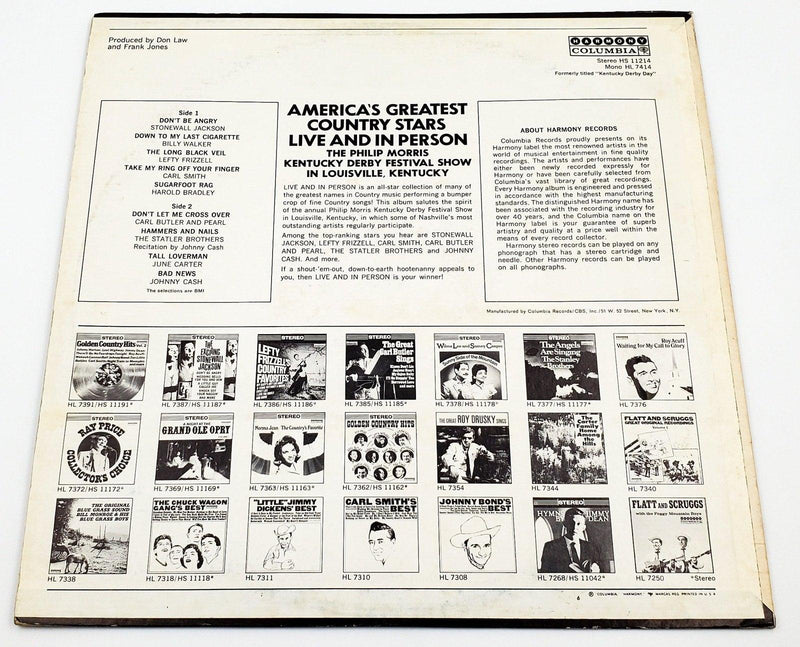 America's Greatest Country Stars Live And In Person 33 RPM LP Record Harmony 2