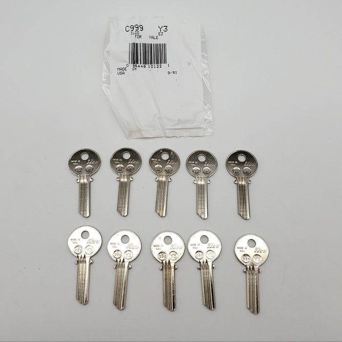 10x Ilco C999 Yale EN11C4R Key Blanks C4R Keyway Nickel Silver 6 Pin NOS