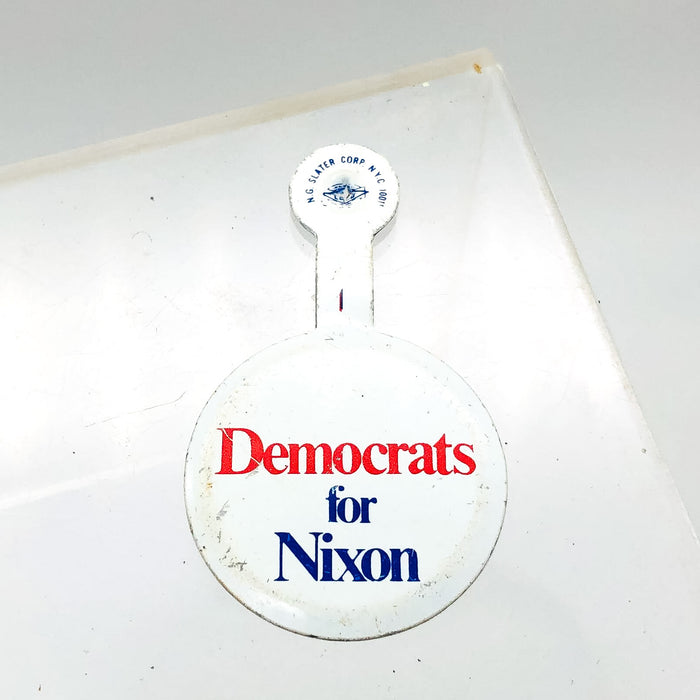 Democrats For Nixon Fold Over Back Tab Pin Button 1.5" Presidential Campaign