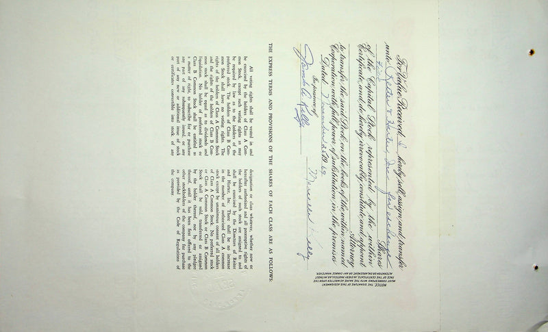 Reiter Dairy Company Stock Certificate Bond Scripophilly Akron Ohio 1968 No 337