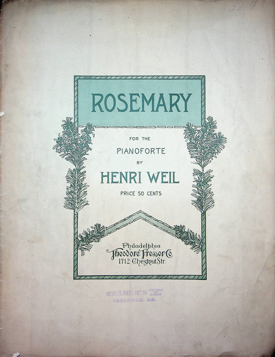 Rosemary Sheet Music Henri Weil 1908 Theo Presser Piano Song Pianoforte 1