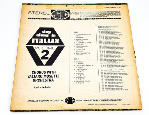Sing Along in Italian Vol 2 Record 33 RPM LP COL-ST-731 Colonial 2