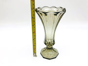 Vintage Gray Glass Vase 7" Pressed Smokey Black Tint Footed Flared Top 10