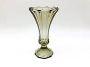 Vintage Gray Glass Vase 7" Pressed Smokey Black Tint Footed Flared Top 6