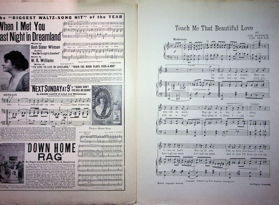 Antique Sheet Music Teach Me That Beautiful Love Joe Schenck Gus Van Musical 2