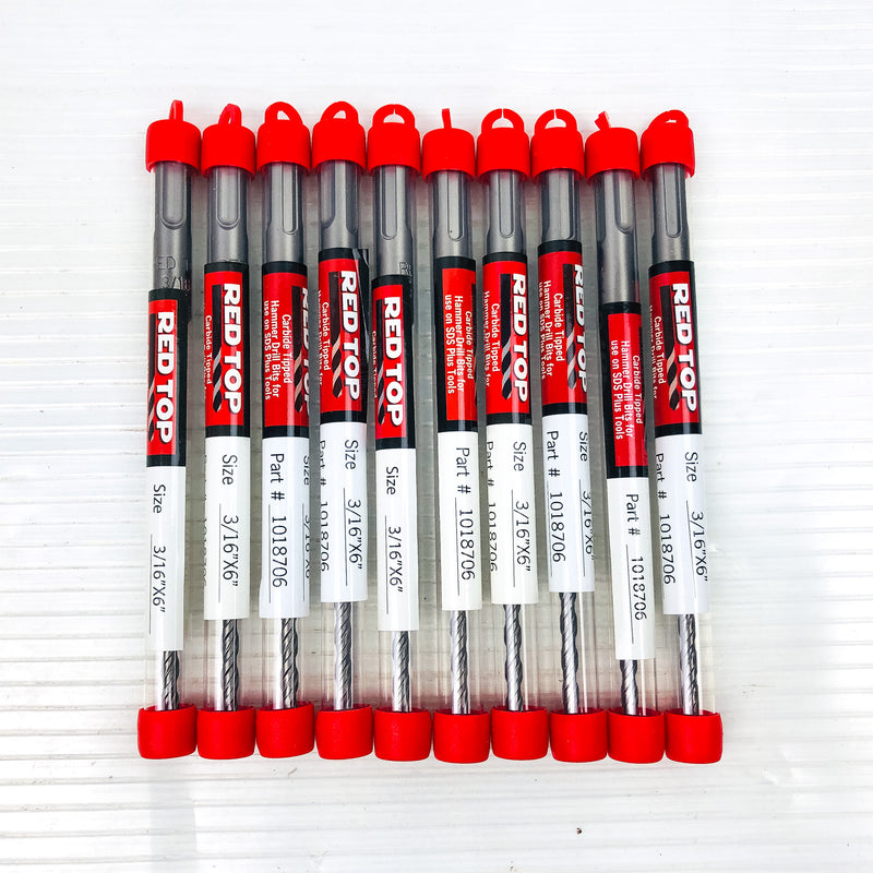 10-pk Rotary Hammer Drill Bits 3/16"x6" SDS Plus 3.5" LOC Carbide Tip Concrete