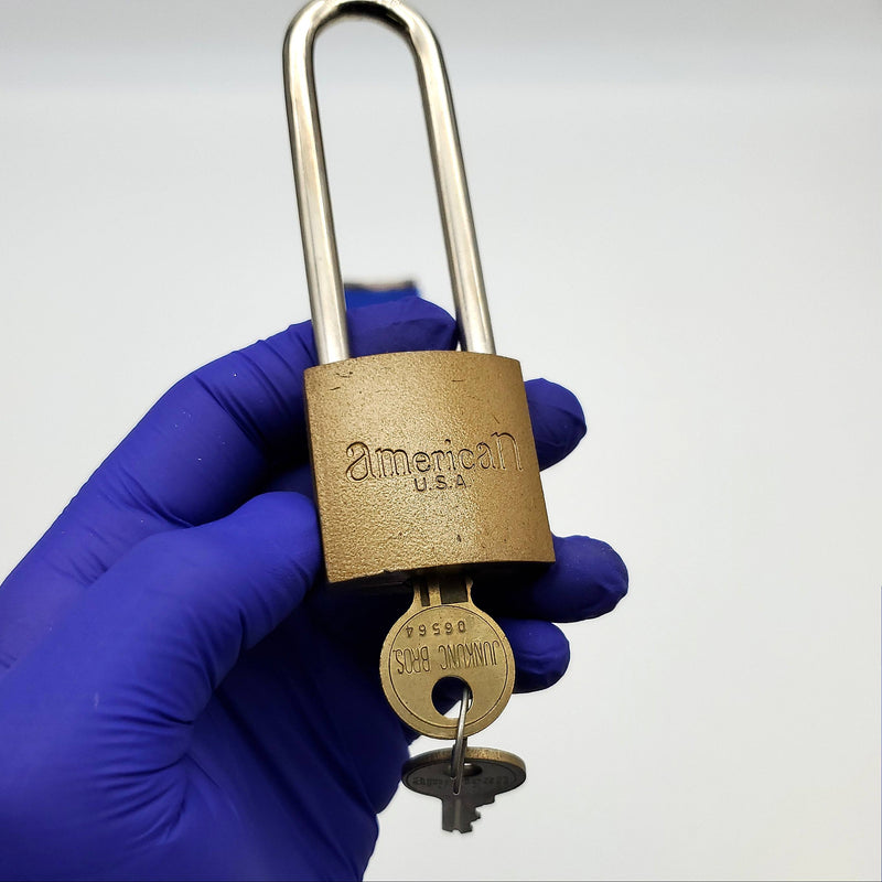 American Lock Padlock No 107 Solid Body 3" Shackle Brass Color USA Made NOS