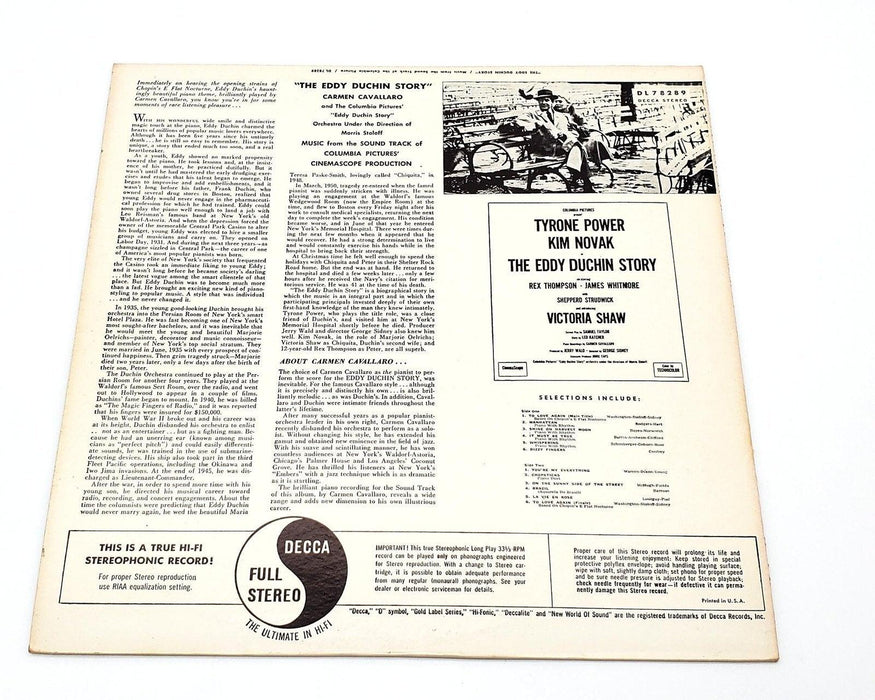 Carmen Cavallaro The Eddy Duchin Story 33 RPM LP Record Decca 1965 DL 78289 2