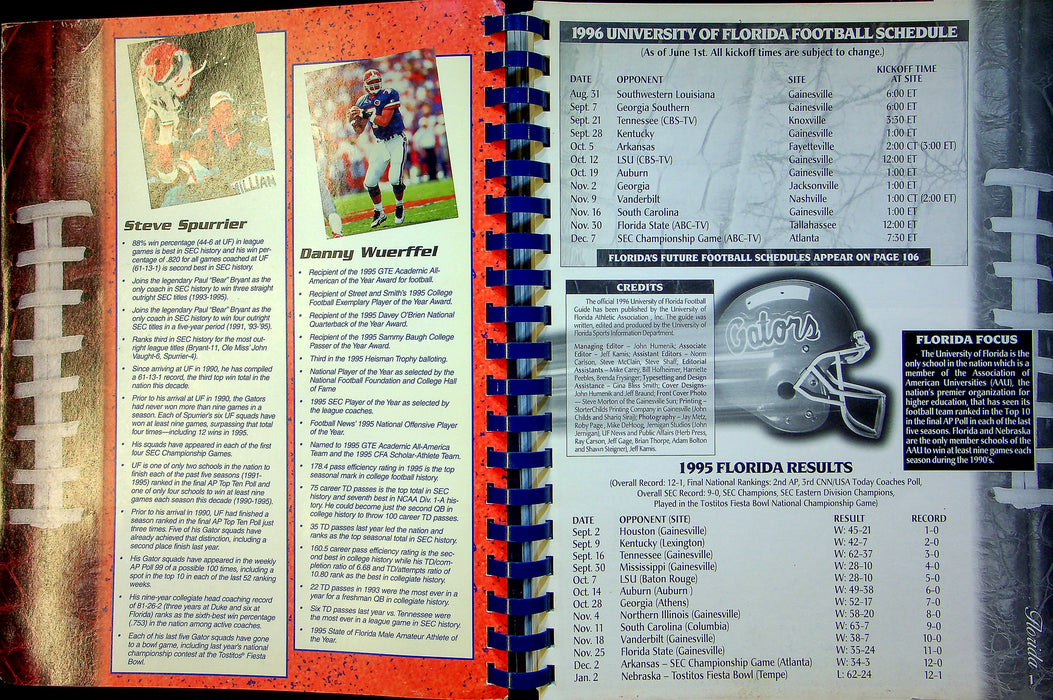 1996 University Of Florida Gators Football Media Guide Spurrier & Wuerffel