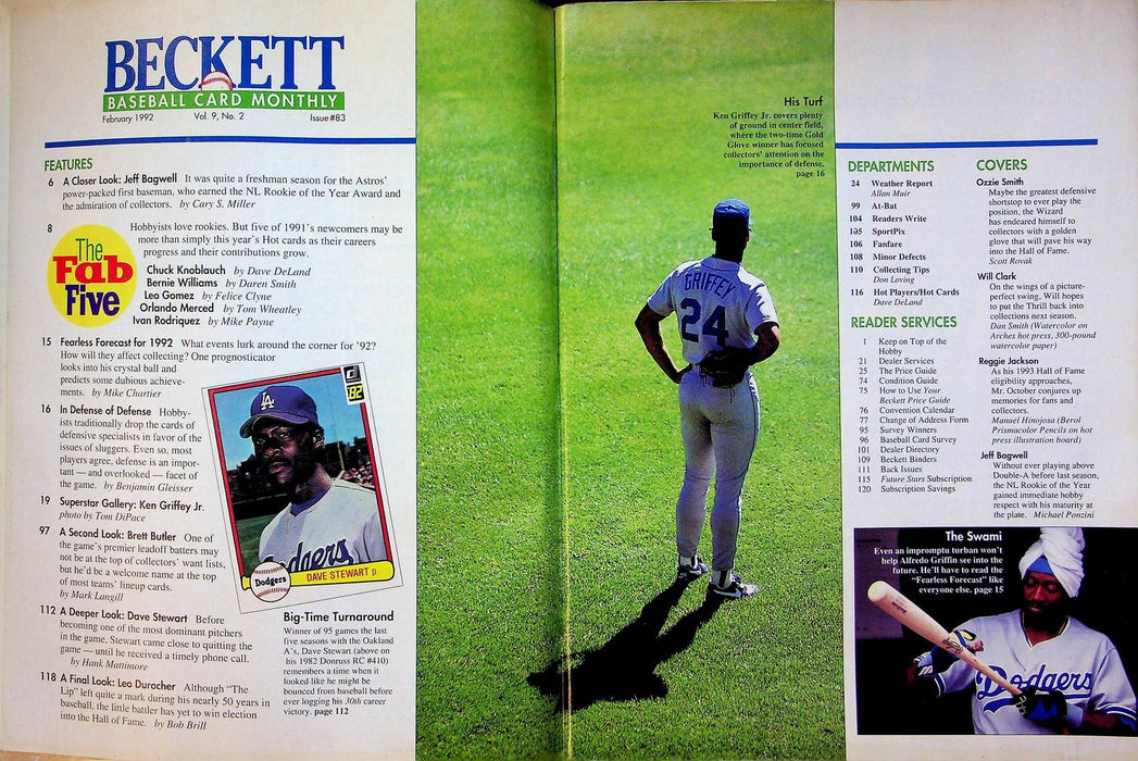 Beckett Baseball Magazine Feb 1992 # 83 Ozzie Smith Cardinals Jeff Bagwell 2