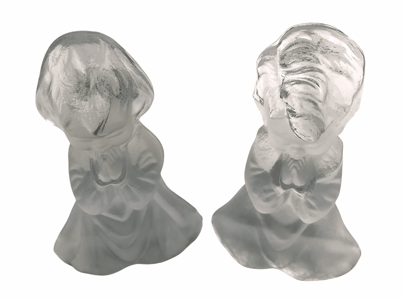 Praying Children Viking Glass Bookends Boy & Girl Figurines Sculptures Prayer 3