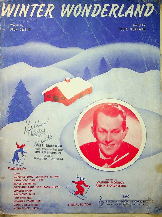 Vaughn Monroe Sheet Music Winter Wonderland Felix Bernard 1934 Piano Song 1