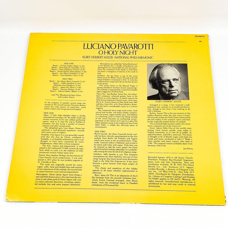Luciano Pavarotti O Holy Night Record 33 RPM LP OS 26473 London 2