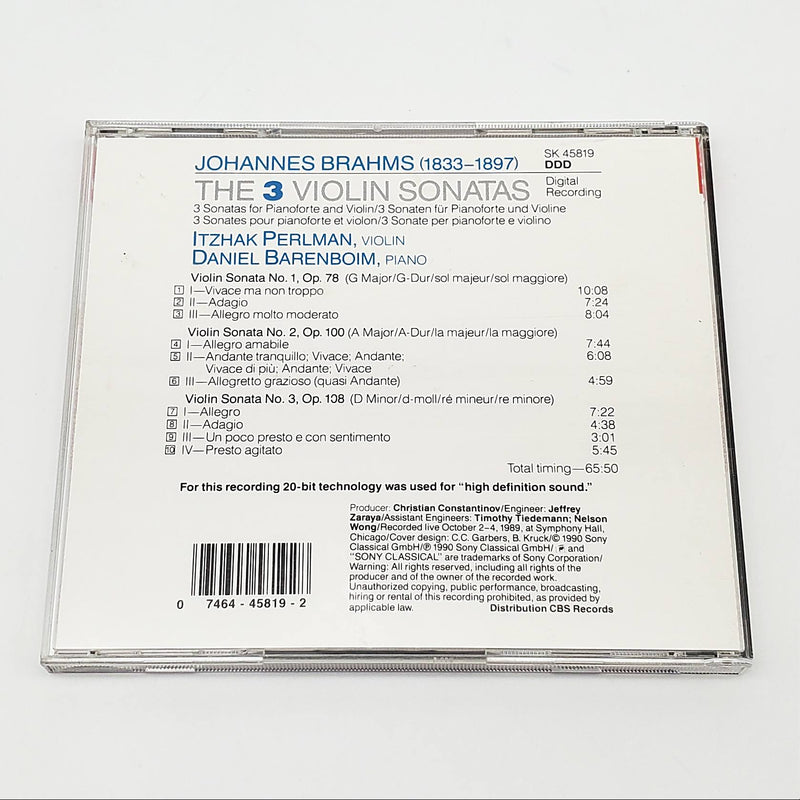 Itzhak Perlman The 3 Violin Sonatas Album CD Sony Classical 1990 SK 45819 2