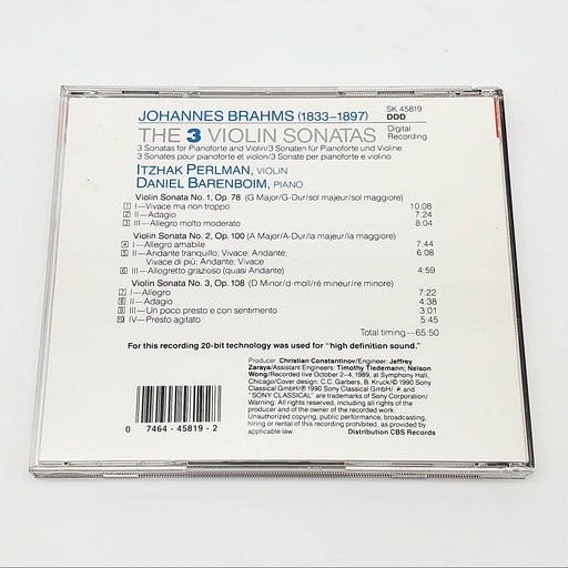 Itzhak Perlman The 3 Violin Sonatas Album CD Sony Classical 1990 SK 45819 2