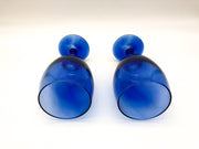 Pair of Vintage Blue Wine Glasses Crystal Teardrop Mediterranean Hand Blown 7" 9