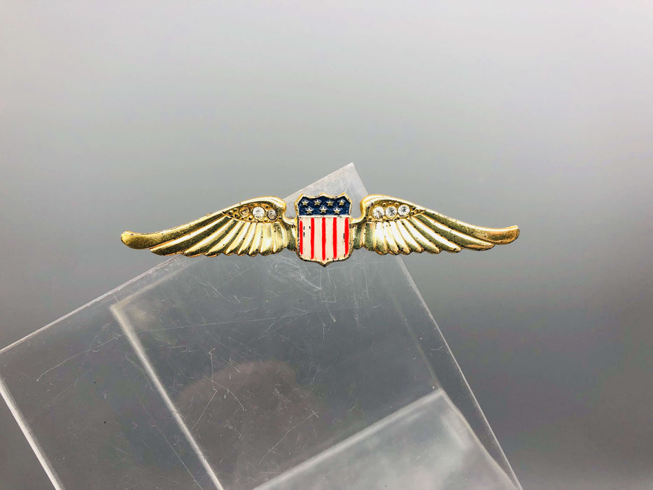 WW2 Pilot Wing Sweetheart Pin Pinback Sterling Craft By Coro Enamel Gold Tone 9