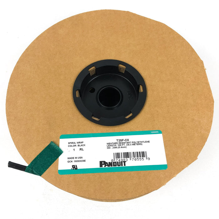 Black Cable Wire Wrap Spiral Plastic Electrical Cover Panduit T25F-C0 100ftx1/4 4