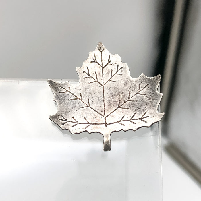 Vintage Sterling Silver Maple Leaf Pin Pinback Brooch MARKED Etched Veins 4