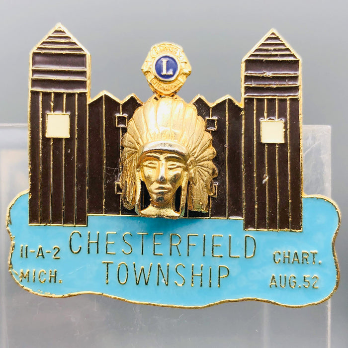 Vintage Lions Club Lapel Pin Pinback Chesterfield Township 11-A-2 Michigan Teal