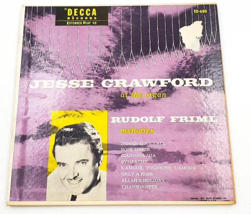 Jesse Crawford Rudolf Friml Melodies 45 RPM 2x EP Record Decca ED-680 1