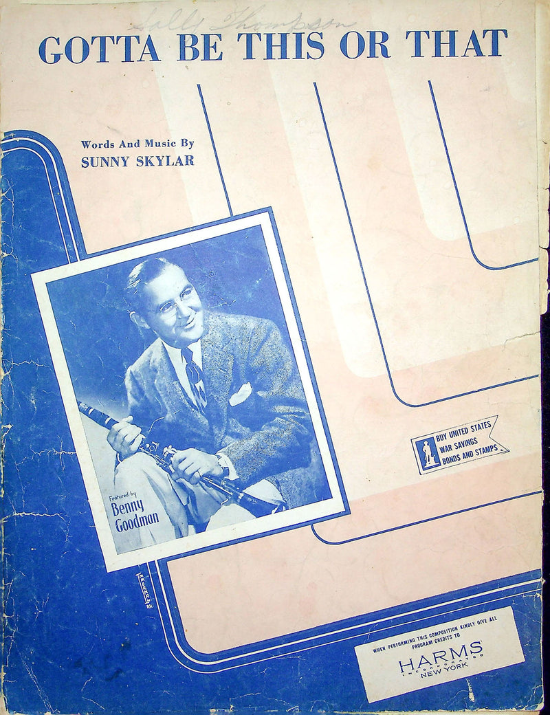 Sheet Music Gotta Be This Or That Benny Goodman Sunny Skylar 1945 WW2 War Bonds 1