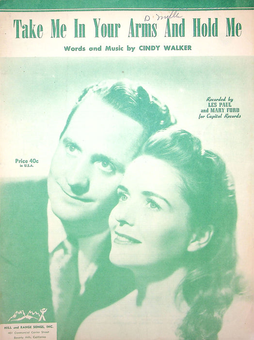Sheet Music Take Me In Your Arms And Hold Me C Walker Les Paul Mary Ford 1949 1