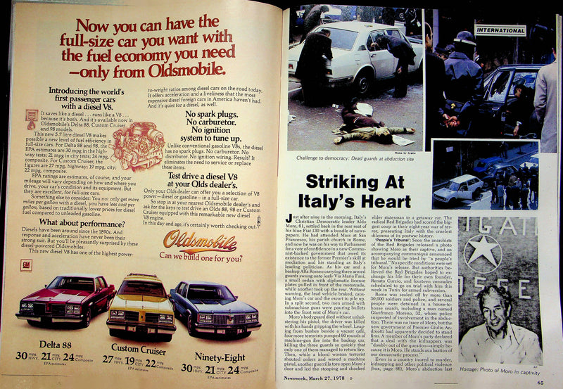 Newsweek Magazine March 27 1978 Israel Palestine Italian Politician Kidnapped 3