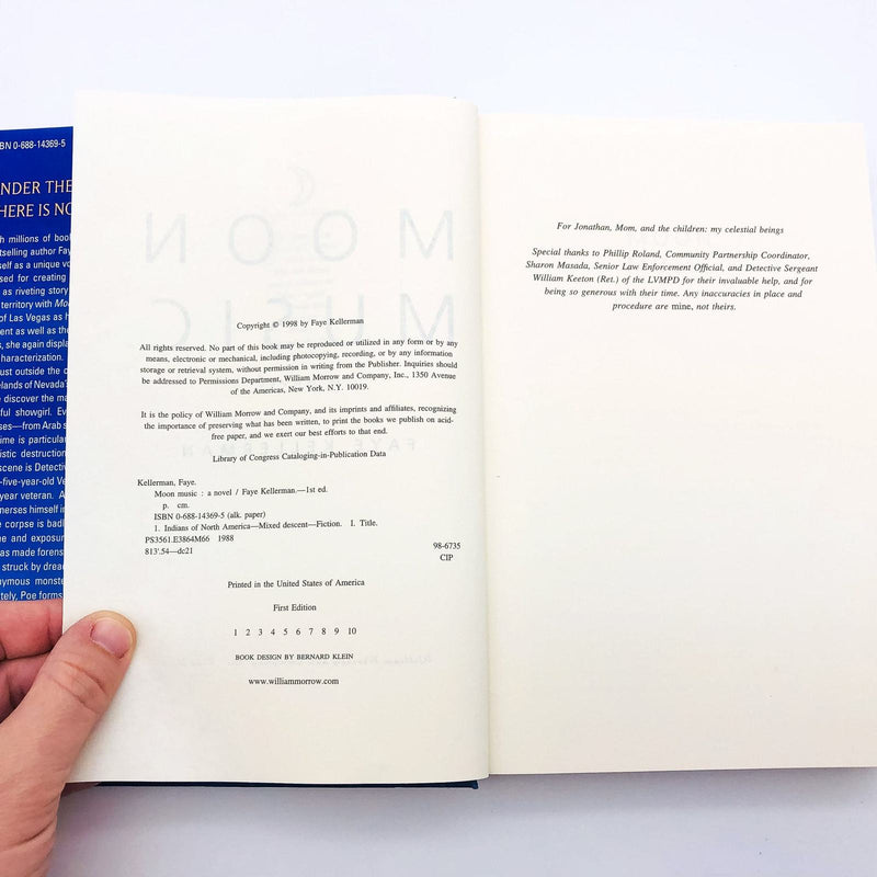 Moon Music Hardcover Faye Kellerman 1988 Native American Murder 1st Edition 9