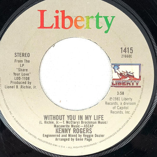 Kenny Rogers 45 RPM Record I Don't Need You / Without You in My Life Liberty Rec 1