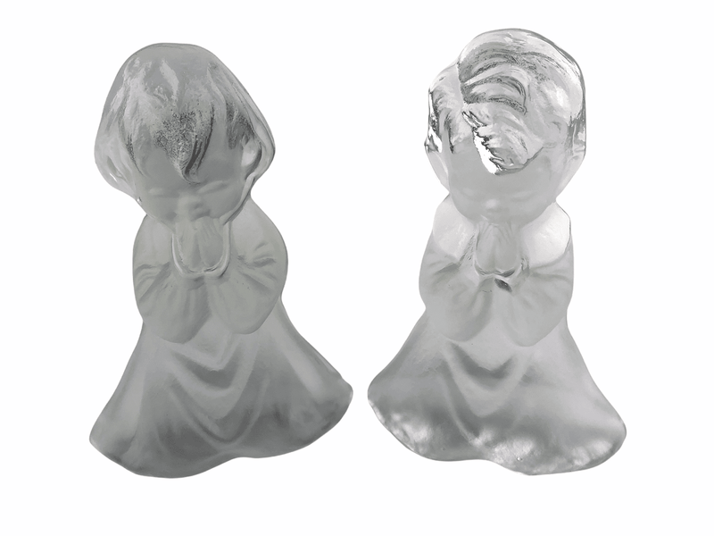 Praying Children Viking Glass Bookends Boy & Girl Figurines Sculptures Prayer 1