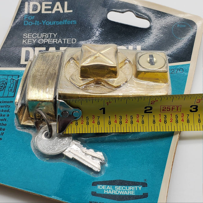 Ideal Dead Bolt Door Lock Latching Keyed Bright Brass K270 US Union Made NOS