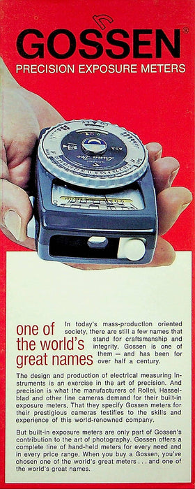 1975 Gossen Precision Exposure Meter Brochure Luma Pro, Panlux, Super Pilot