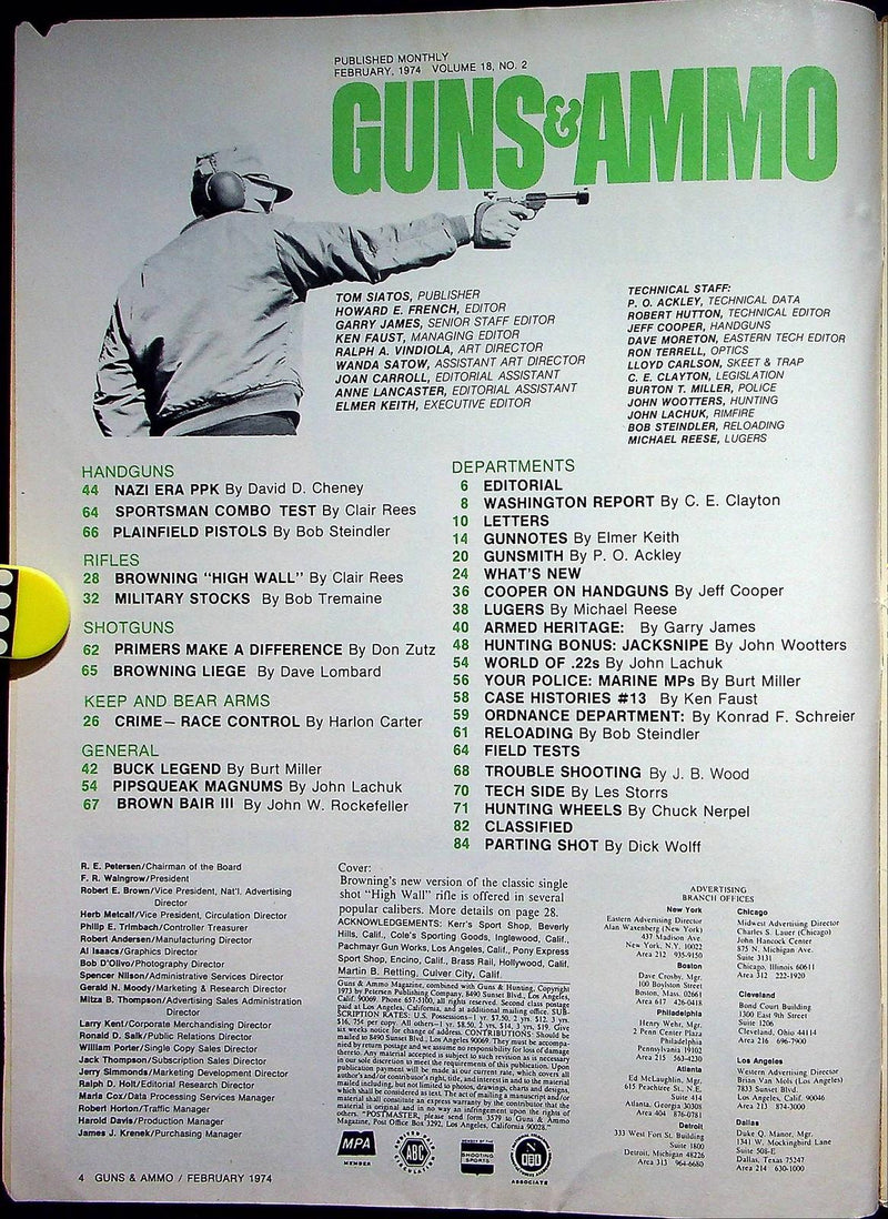 Guns & Ammo Magazine Feb 1974 Vol 18 2 Plainfield Pistols, Browning High Wall