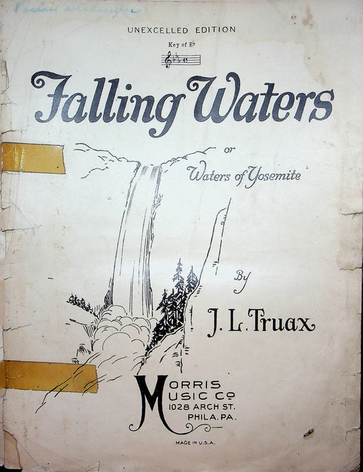 Falling Waters or Waters of Yosemite Vintage Sheet Music Piano JL Truax 1926 1