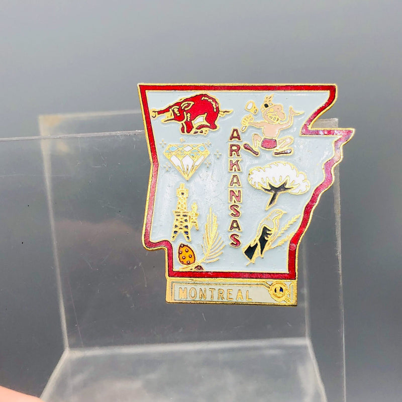 Vintage Lions Club Lapel Pin Pinback Arkansas State Outline Montreal Canada
