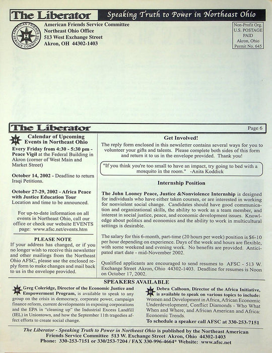 The Liberator 2002 Vol 4 Issue 1 Conflict Diamonds, No Escalation of Iraq War