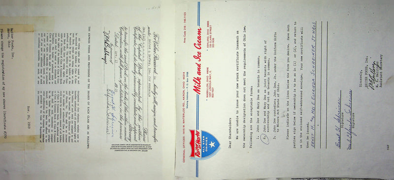 Reiter Dairy Company Stock Certificate Bond Scripophilly Akron Ohio 1969 No 370