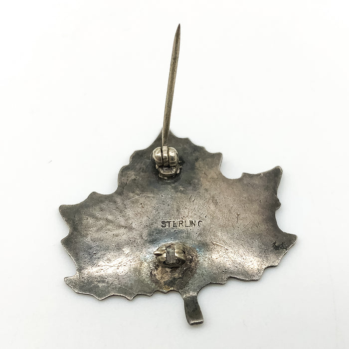 Vintage Sterling Silver Maple Leaf Pin Pinback Brooch MARKED Etched Veins 6