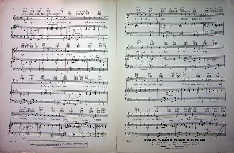 Little Jack Little Sheet Music Last Night Why Couldnt It Last 1939 WW2 Johnson 3