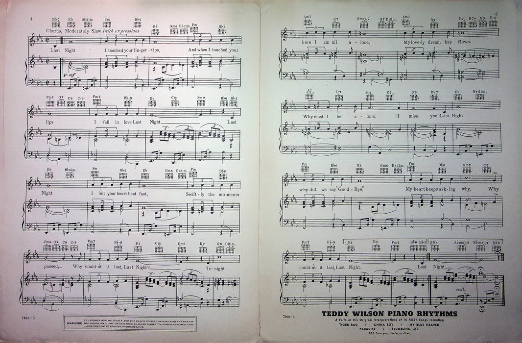 Little Jack Little Sheet Music Last Night Why Couldnt It Last 1939 WW2 Johnson 3