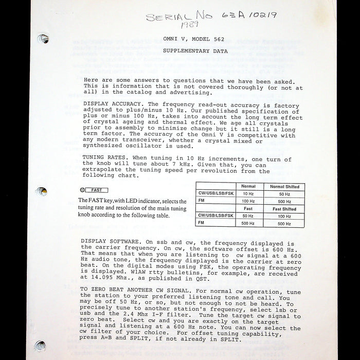 Ten-Tec Model 562 Omni V Operator's Manual