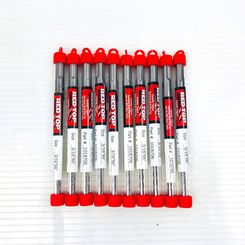 10-pk Rotary Hammer Drill Bits 3/16"x6" SDS Plus 3.5" LOC Carbide Tip Concrete