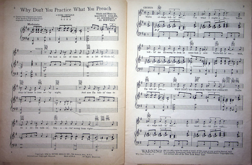 Vintage Sheet Music Why Don't You Practice What You Preach 1934 Hoffman Goodhart 3